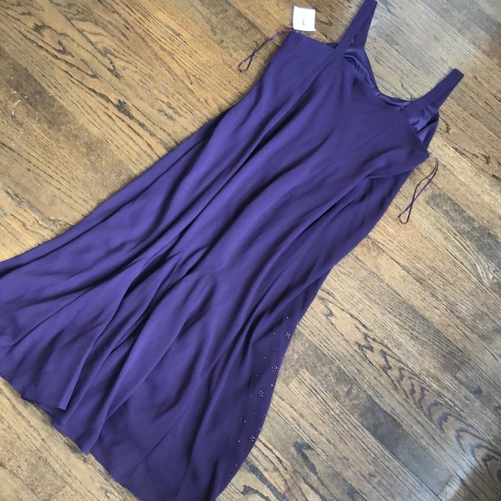 R&M Richard’s 2-Piece Eggplant Stone Beaded Flowy Sheer Evening Gown Set - Picture 6 of 8